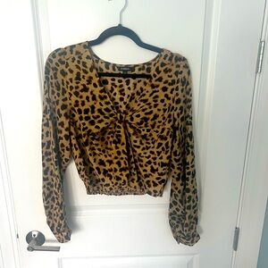 Express cheetah long sleeve cropped blouse